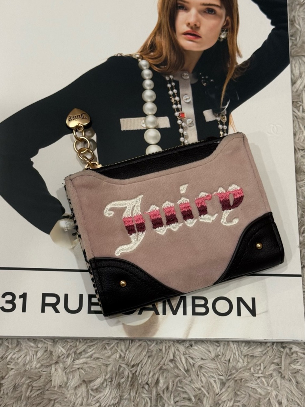 Juicy Couture Wallet Black Pink Compact Card Holder Coin Purse